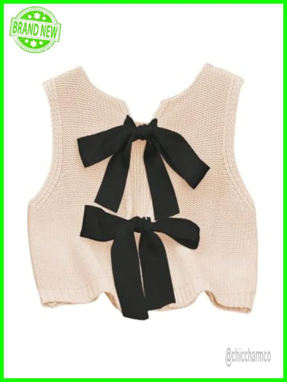 Tie Back Cropped Sweater Vest Bow Sleeveless Knit Tank Top Cute Cardigan Dressy
